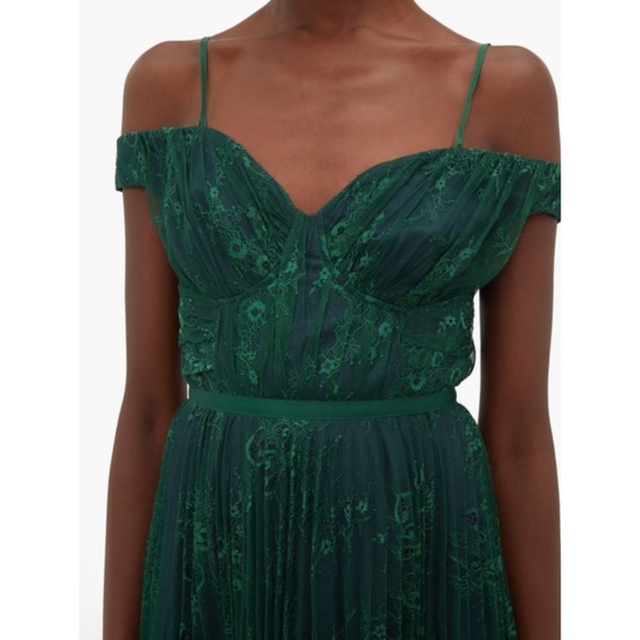 Self-Portrait Green Off Shoulder Fine Lace Dress - Picture 4 of 15